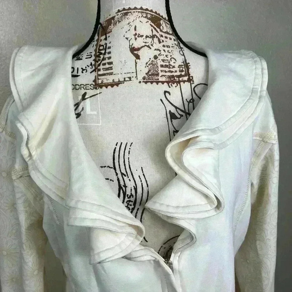 CIRQUE DU SOLEIL Jacket Cream 100% cotton Womens Zipper Ruffle Size XLarge - Picture 3 of 7